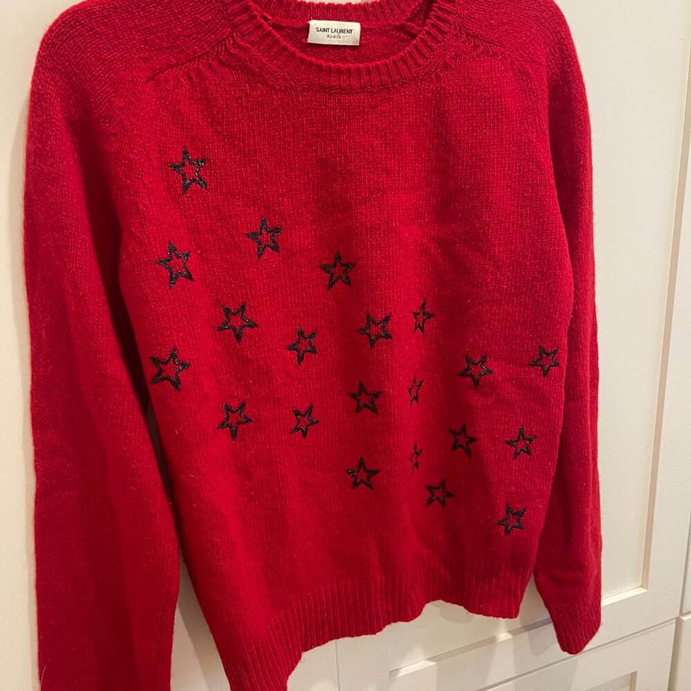 Saint Laurent Red Star Sweater, Wool, Size Medium